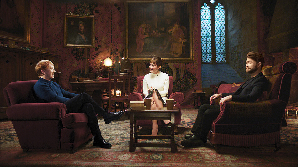 Руперт Гринт, Эмма Уотсон и Дэниел Рэдклифф в специальном выпуске 20-летие Гарри Поттера: Возвращение в Хогвартс на HBO Max, 2021