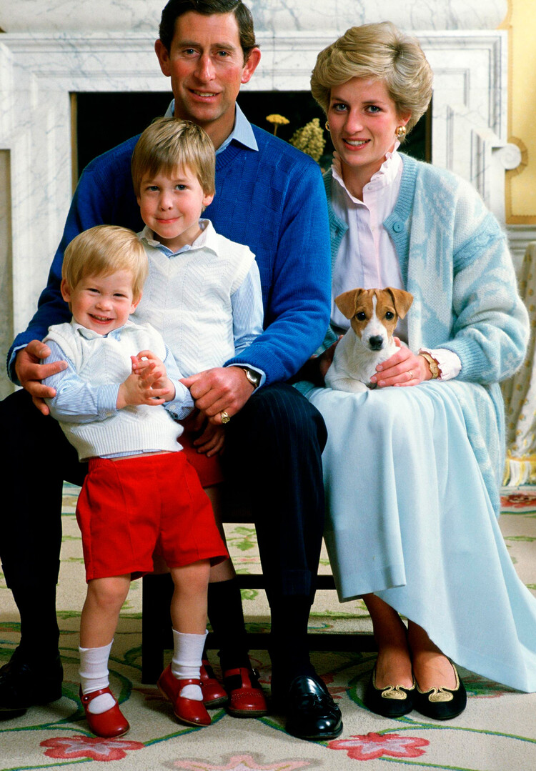 Принц Чарльз, принц Уэльский и Диана, принцесса Уэльская, дома в Кенсингтонском дворце со своими сыновьями принцами Уильямом и Гарри