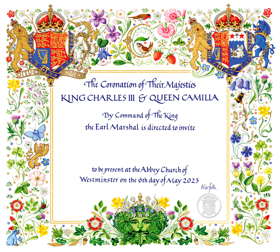 Официальное приглашение на коронацию Карла III и королевы-консорт Камиллы Паркер-Боулз