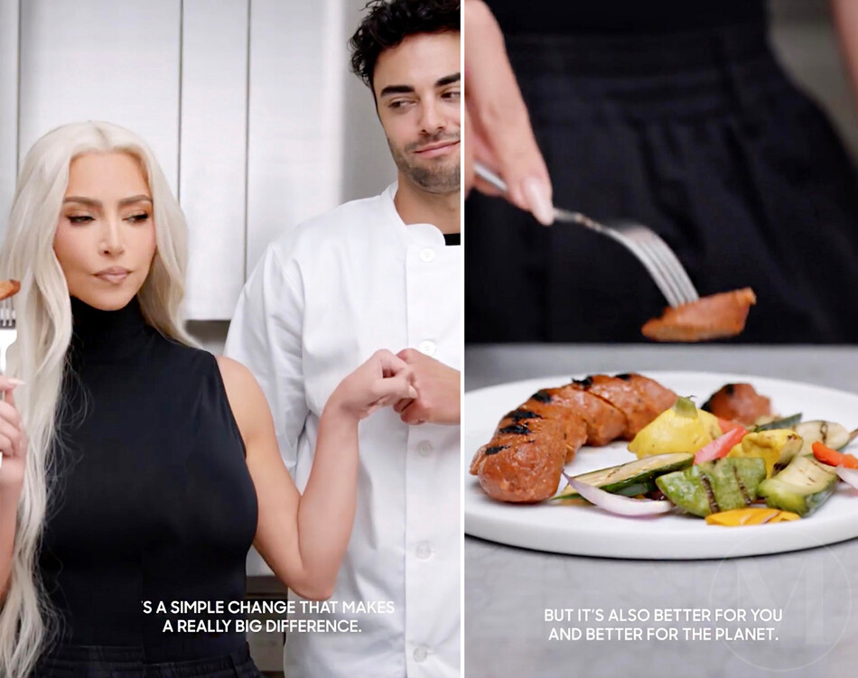 Ким Кардашьян в рекламном ролике Beyond Meat, 2022
