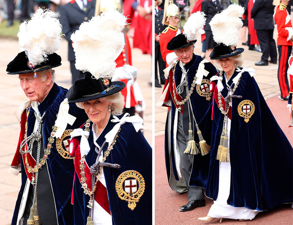 Принц Чарльз, принц Уэльский, и Камилла, герцогиня Корнуольская, посещают службу Ордена Подвязки в часовне Святого Георгия 13 июня 2022 года в Виндзоре, Англия