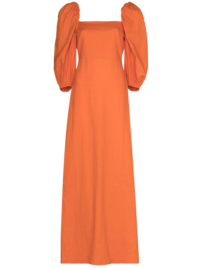 Adriana Degreas оранжевое платье макси с объемными рукавами