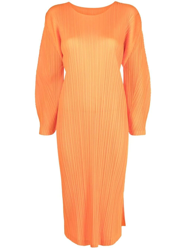 Pleats Please Issey Miyake оранжевое плиссированное платье миди