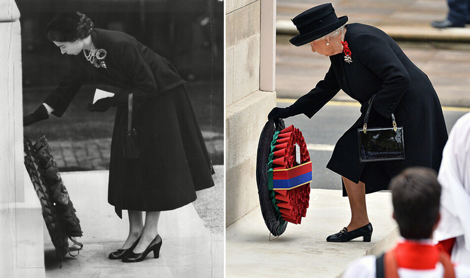 Королева Елизавета II возлагает венок в День АНЗАКа в разные годы правления