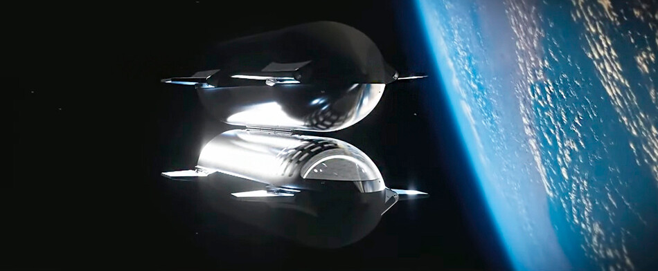 Графическая визуализация космического корабля Starship на орбите Земли