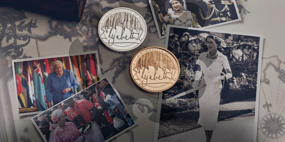 Королевский монетный двор Великобритании выпустил памятные монеты в серебре и золоте, приуроченные Платиновому юбилею королевы Елизаветы II: &laquo;Царствование королевы Содружество 2022-The Queen's Reign The Commonwealth 2022&raquo;
