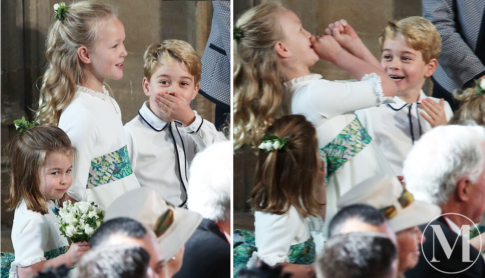 Саванна Филлипс и принц Джордж во время свадьбы принцессы Евгении Йоркской и Джека Бруксбэнка в часовне Святого Георгия в Виндзоре 12 октября 2018 года, Лондон, Англия