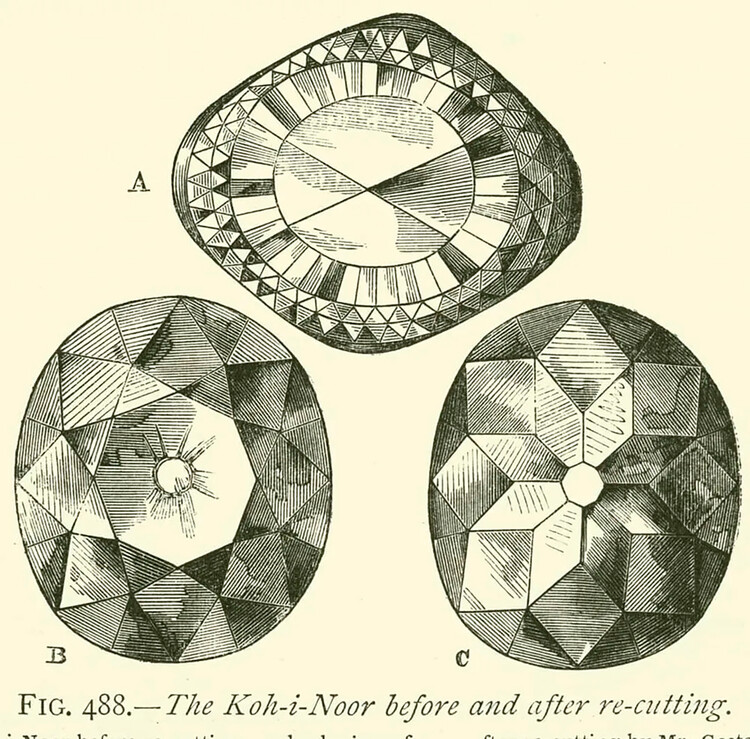 Иллюстрация бриллианта &laquo;Кохинур&raquo; после огранки в 1852 году