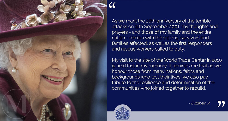 Её Величество королева Елизавета II выразила свои глубочайшие соболезнования жертвам 11 сентября