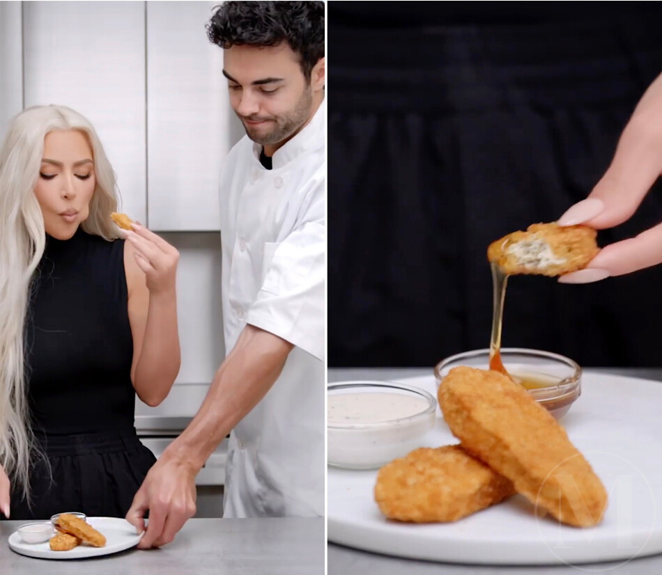 Ким Кардашьян ест наггетсы из альтернативного растительного мяса в рекламном ролике Beyond Meat, 2022