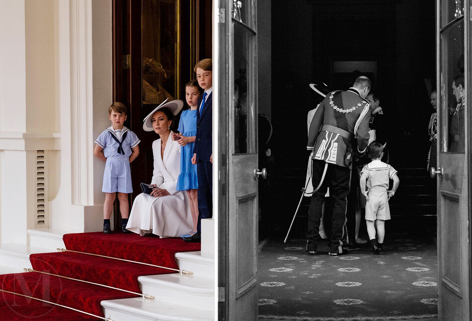 Кейт Миддлтон и принц Уильям с детьми во время парада Trooping the Colour в Букингемском дворце, 2 июня 2022 года в Лондоне, Англия