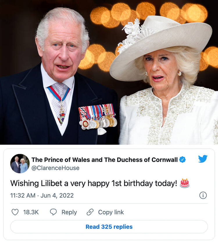Twitter поздравление принца Чарльза и Камиллы Паркер-Боулз малышке Лилибет в день её рождения, 4 июня 2022