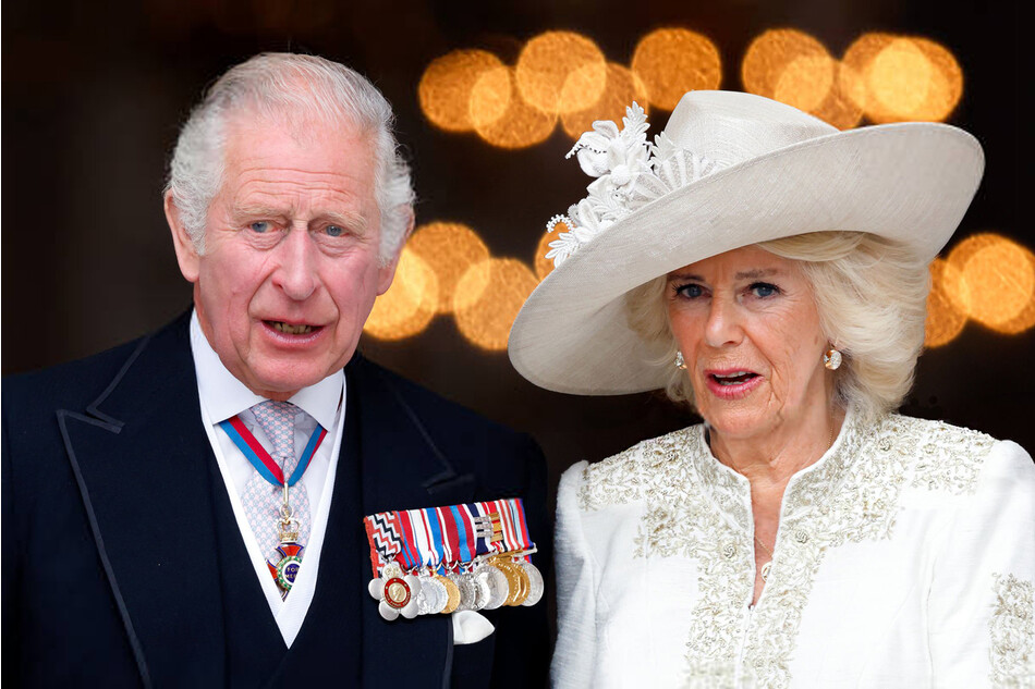 Принц Чарльз и герцогиня Камилла прибывают на торжественной церковной службе в соборе Святого Павла взявшись крепко за руки 3 июня 2022 года в Лондоне, Англия