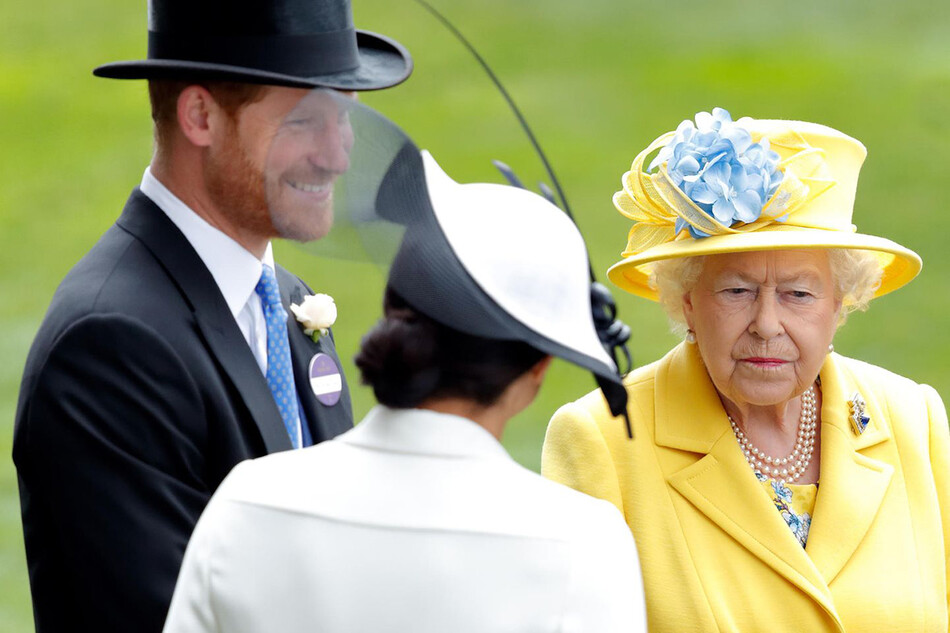 Принц Гарри, Меган Маркл и королева Елизавета II,&nbsp; 19 июня 2018 года, Англия