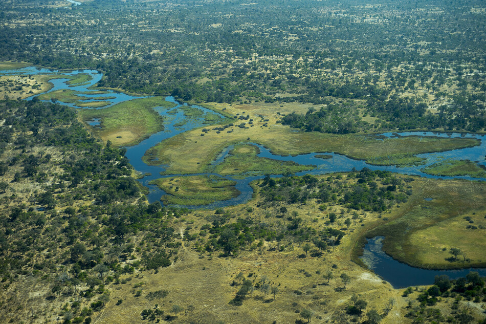Вид с воздуха на дельту Окаванго в северной части Ботсваны