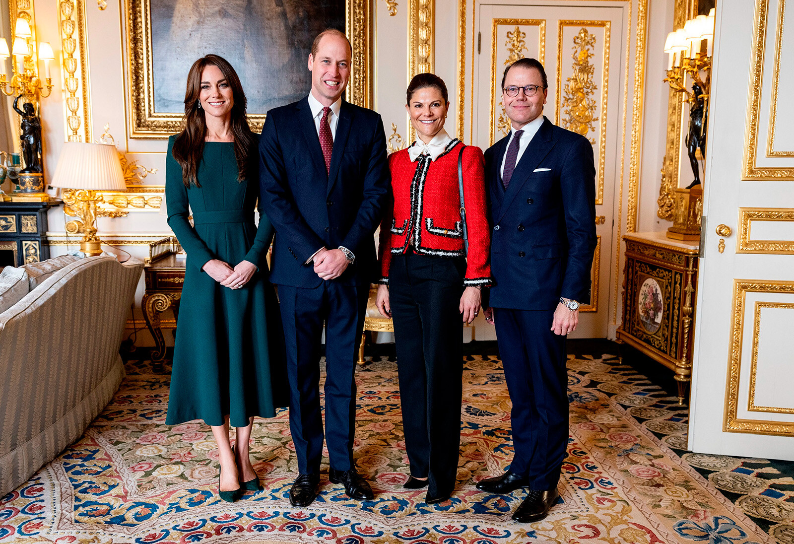 Принц Уильям и Кейт Миддлтон&nbsp;с кронпринцессой Викторией и принцем Даниэлем Шведским во время встречи в Виндзорском замке в Англии