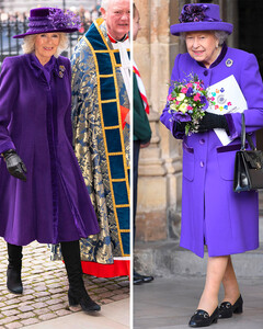 По следам королевы: Камилла Паркер-Боулз повторила яркий фиолетовый образ Её Величества в День Содружества
