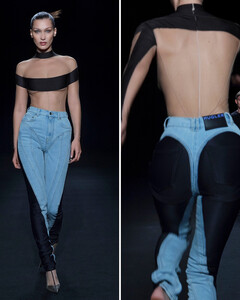 Белла Хадид и Ирина Шейк вышли на показе Mugler в джинсах-стрингах задом-наперёд