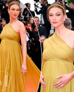 Беременная Карли Клосс появилась в золотом платье на Каннском кинофестивале 2023