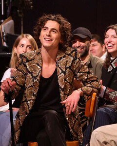 Золотой мальчик: Тимоти Шаламе в сияющем пиджаке спел об окончании забастовки актёров на Saturday Night Live