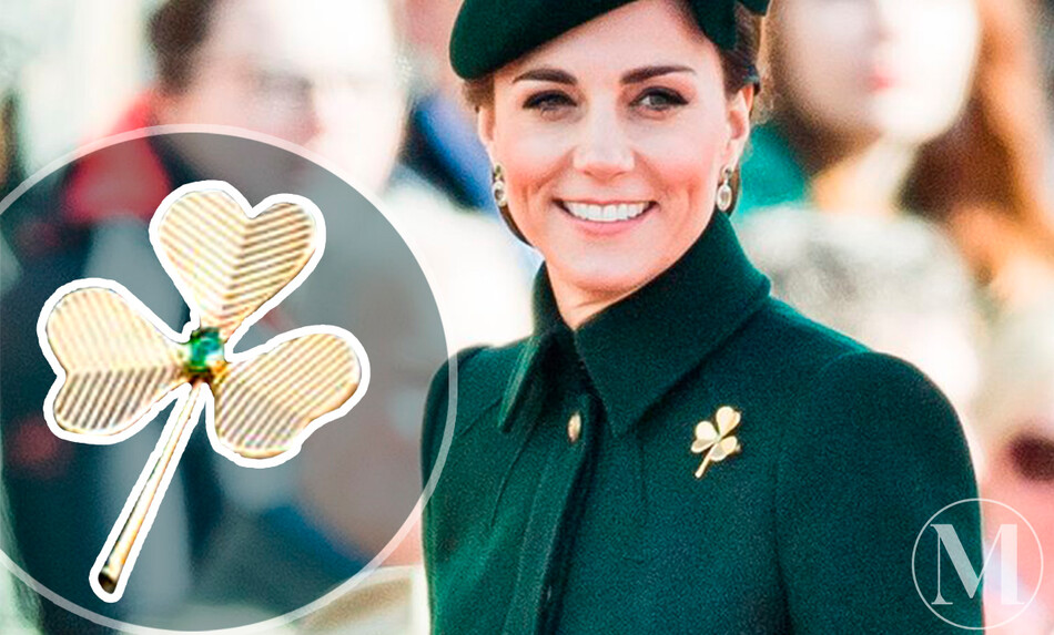 Герцогиня Кембриджская появилась на параде ирландской гвардии в необычном украшении, золотой брошью в виде трилистника с богатой историей.