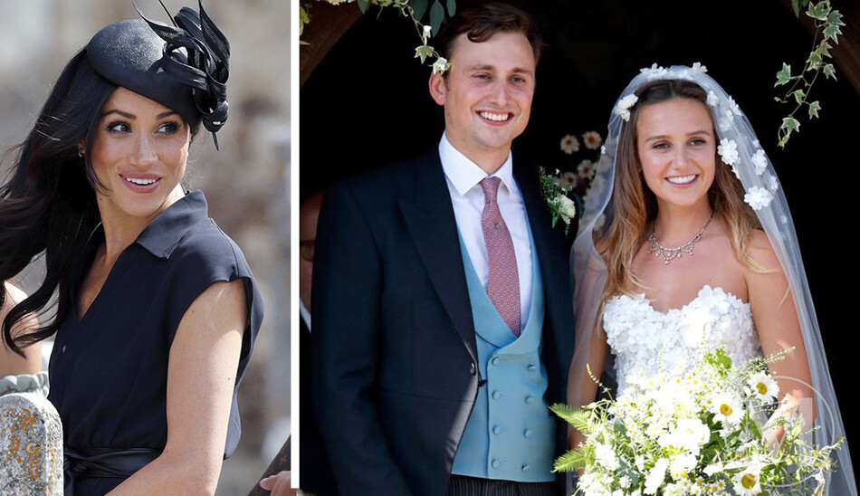 Меган Маркл на свадьбе друга принца Гарри, Чарли ван Штраубензи и его жены Дейзи Дженкс 4 августа 2018 года во Френшеме, Англия