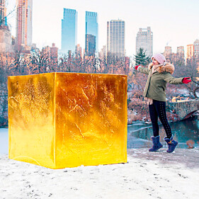 Искусство 21-го века или безвкусица? В заснеженном Центральном парке Нью-Йорка появился куб из 200 килограммов чистого золота