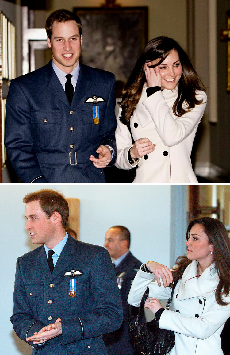 Принц Уильям c Кейт Миддлтон прибывают в Центральную в лётную школу Королевских ВВС Крэнвелл, где внук королевы Елизаветы II получил свои крылья Королевских ВВС, Слифорд, 11 апреля, 2008 год в Линкольншире, Англия