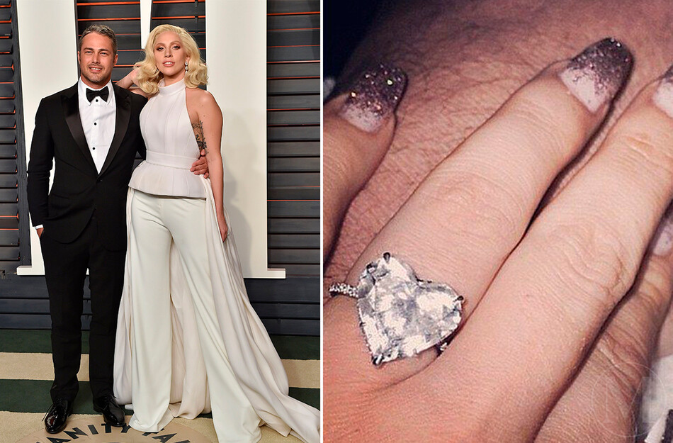 Леди Гага и Тейлор Кинни с помолвочным кольцом, 2016