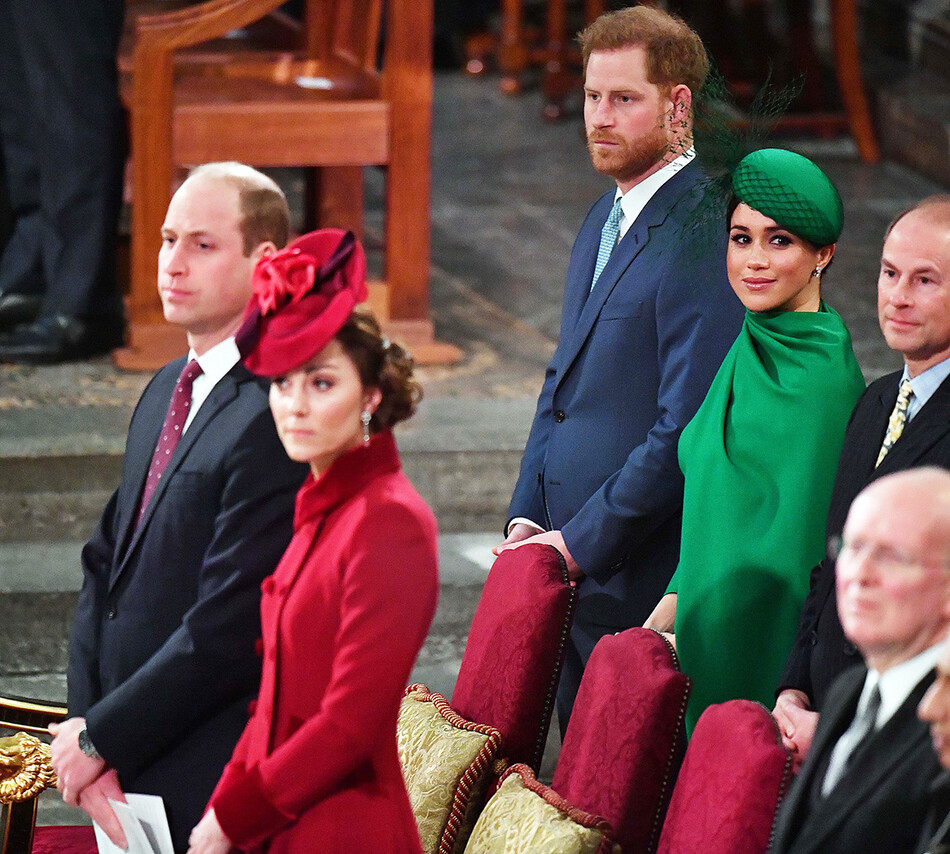 Принц Уильям, Кейт Миддлтон, принц Гарри и Меган Маркл присутствуют на Службе Дня Содружества 9 марта 2020 года в Лондоне, Англия