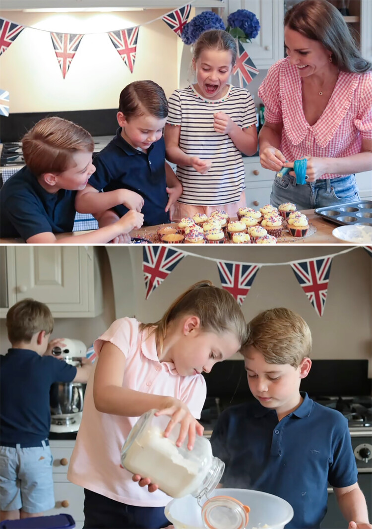 Герцогиня Кембриджская, Кейт Миддлтон вместе с детьми, принцем Джорджем, принцессой Шарлоттой и принцем Луи приготовили своими руками сладкий подарок королеве Елизавете II и жителям Кардиффа, 2022