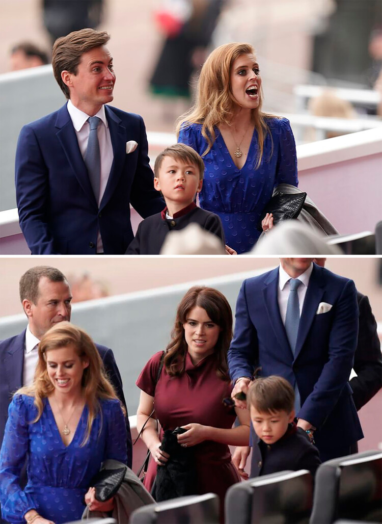 Пасынок принцессы Беатрис, Кристофер Вульф Мапелли-Моцци впервые посещает официальное мероприятие королевской семьи, во время Платинового театрализованного представления в торговом центре 5 июня 2022 года в Лондоне, Англия