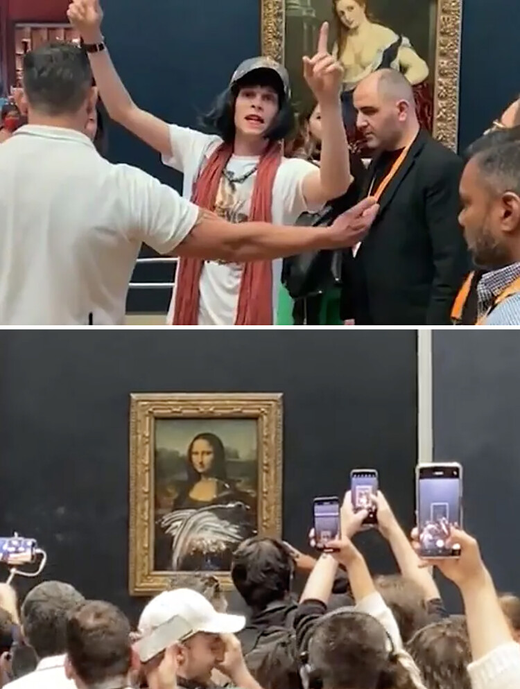 Туристы Лувра cтали свидетелями нападения злоумышленника с тортом на Мону Лизу, 30 мая 2022, Париж, Франция