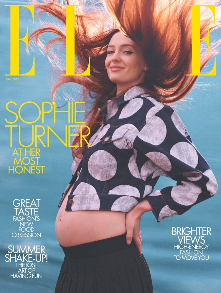 Беременная Софи Тёрнер на обложке июньского Elle UK, 2022