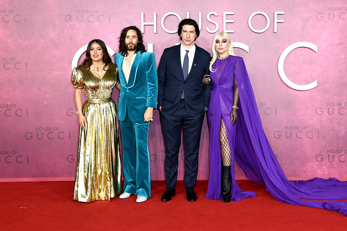 Сальма Хайек, Джаред Лето, Адам Драйвер и Леди Гага на премьере фильма «Дом Gucci» в Лондоне, 2021